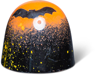 Oranje-zwarte Halloween-bonbon met vleermuis